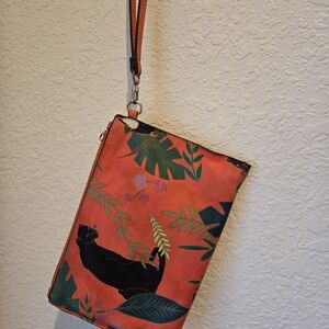 Tropical Panther Orange Wristlet Clutch
